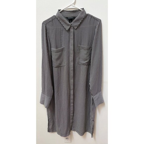White House Black Market Womens Black & White Striped Button-Up Shirt Dress Size - Picture 1 of 5
